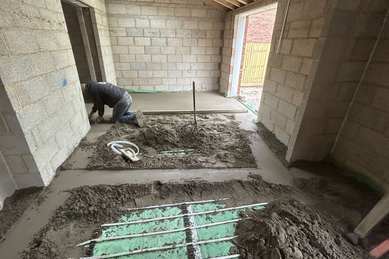 Floor screeder, working at a new build property in North Kilworth