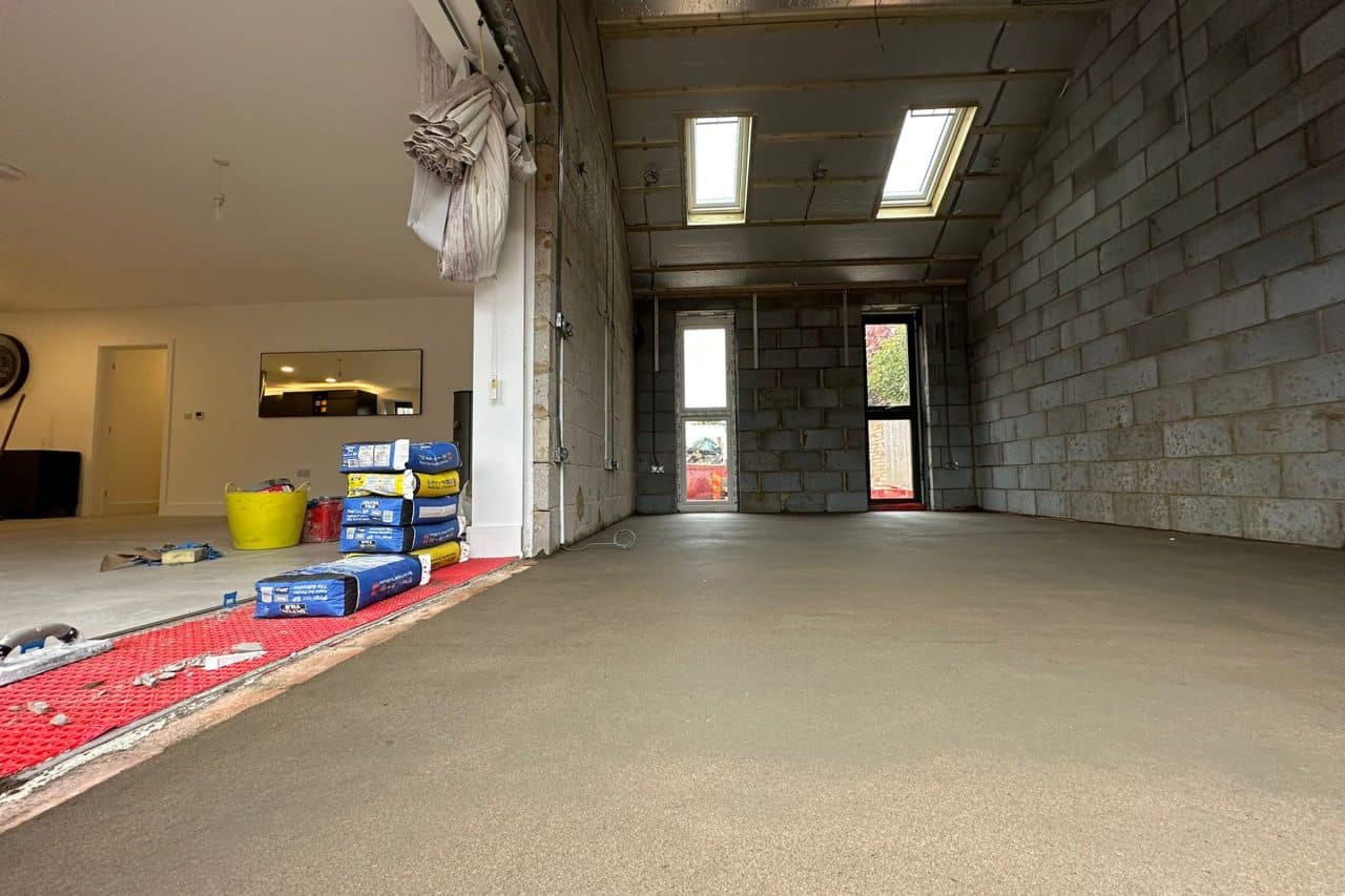 Finished screed at a home extension in Wellingborough