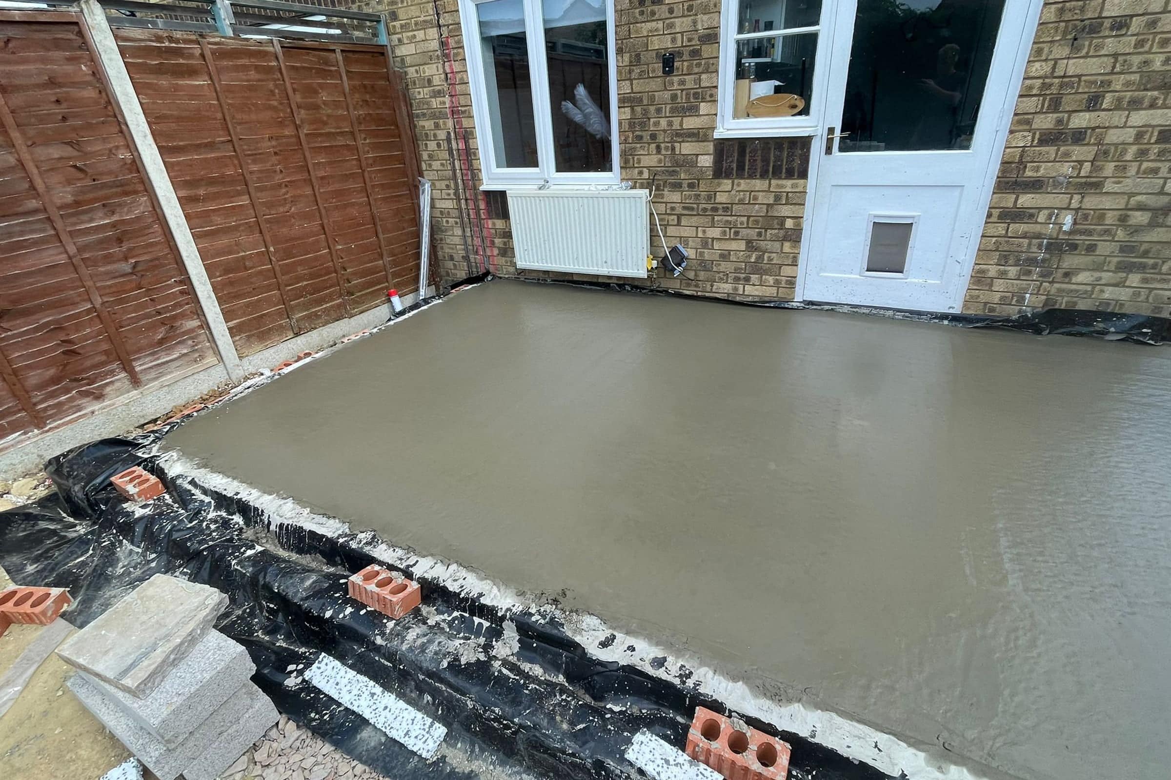 Freshly poured concrete base