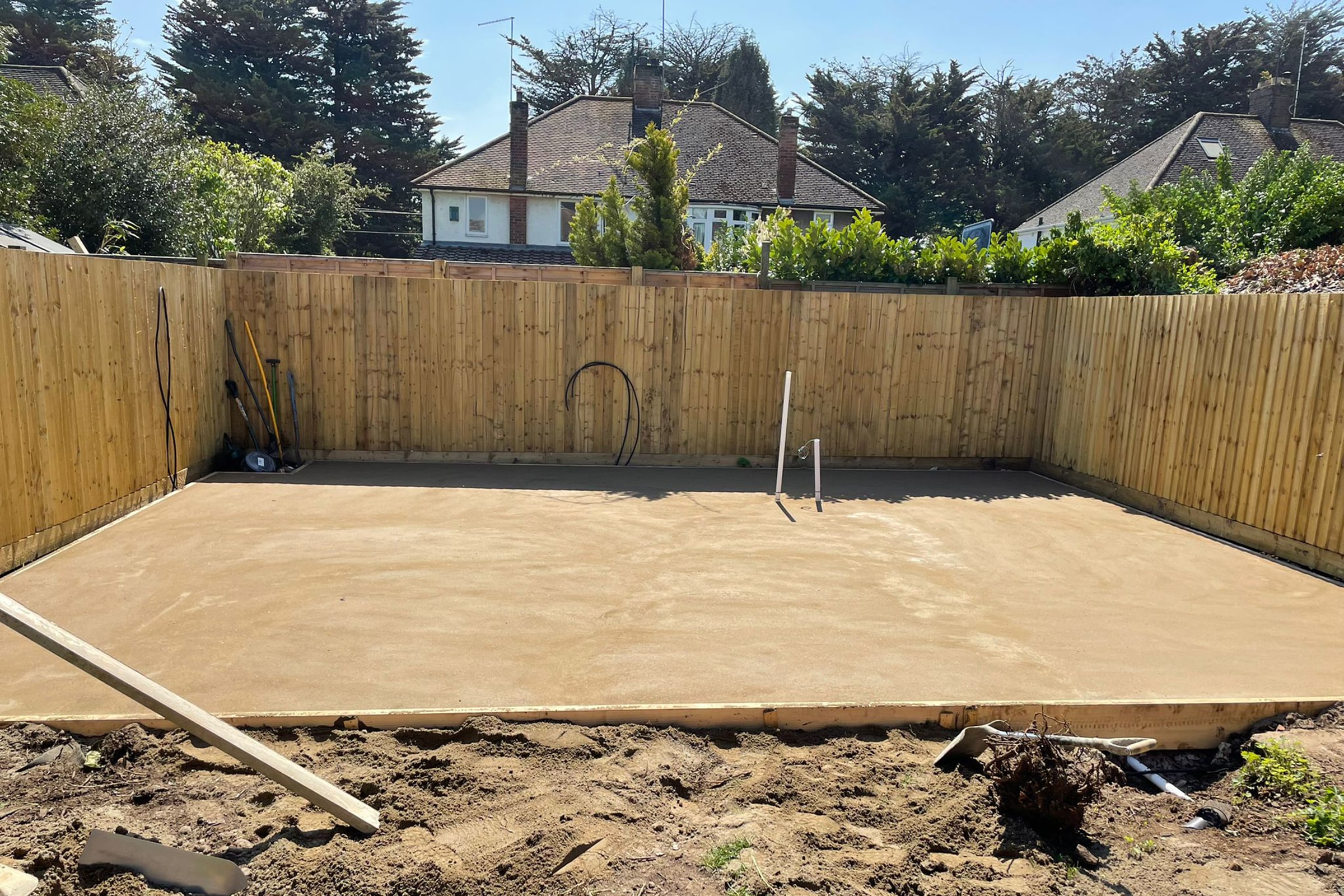 Floor screeding on a patio area in Northampton Newly installed floor screed surface for a patio area