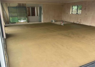 Newly installed floor screed at an open plan home extension in Northamptonshire
