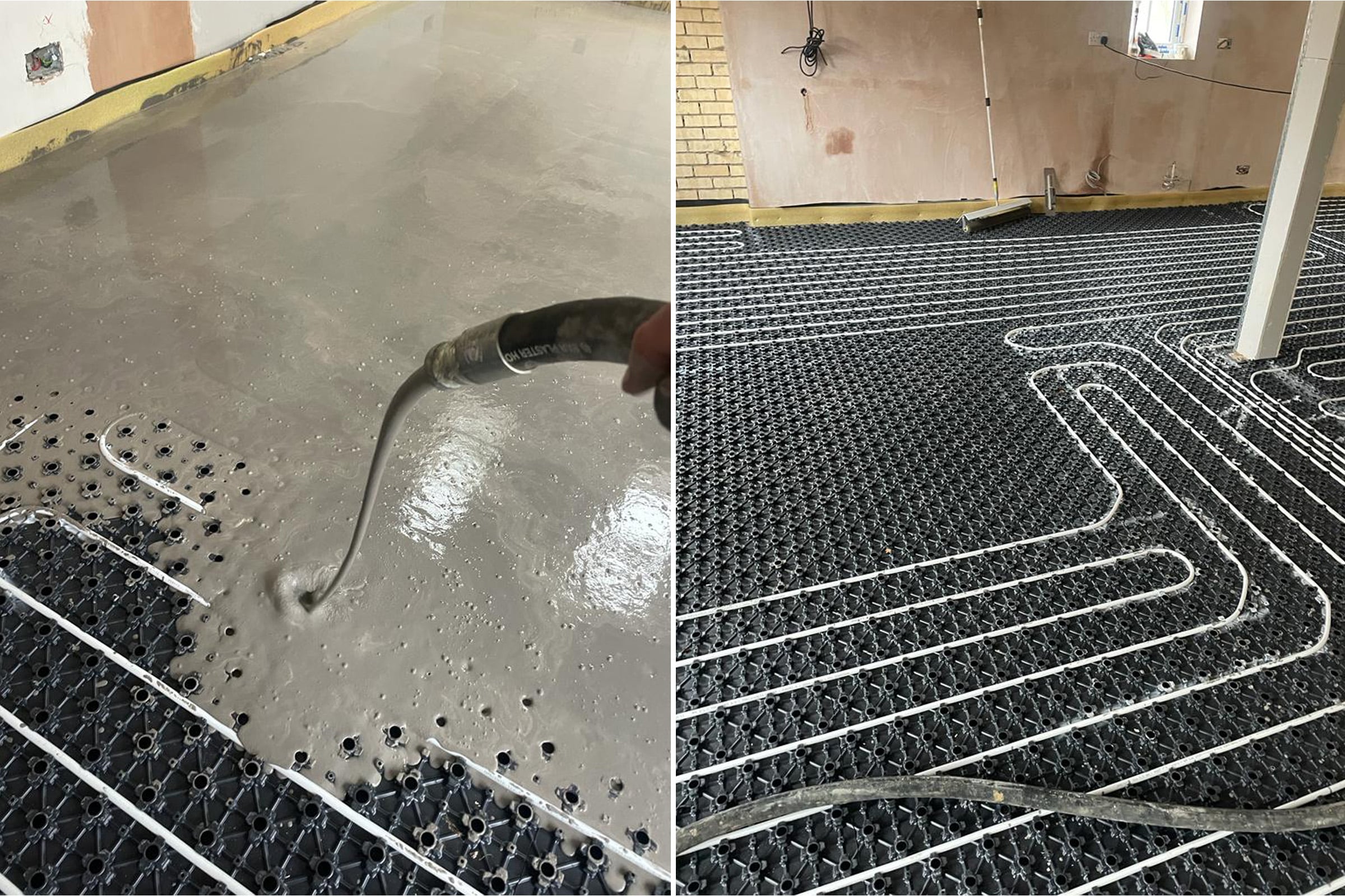 Pouring self-leveling compound on flooring