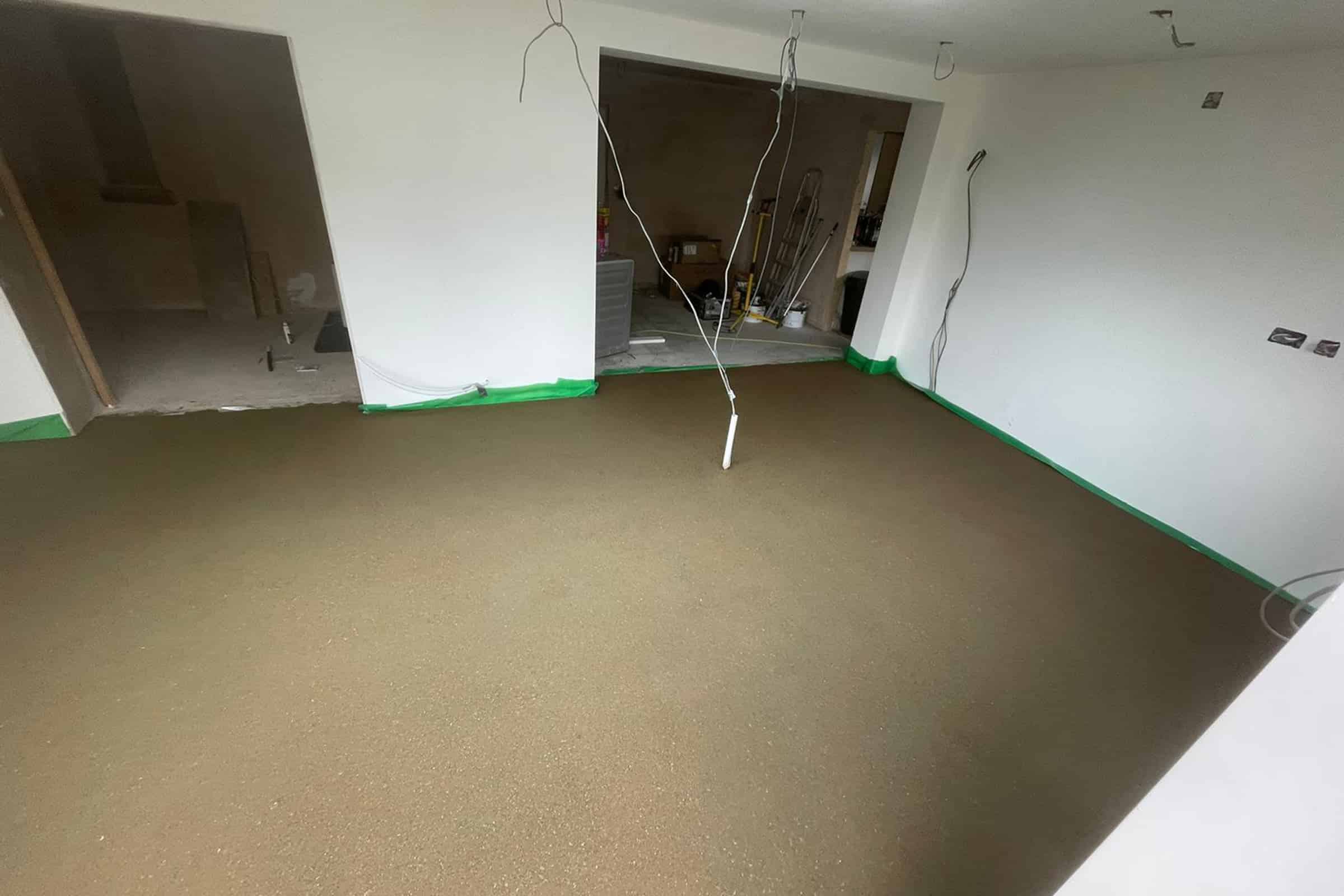Newly installed floor screed surface in new building